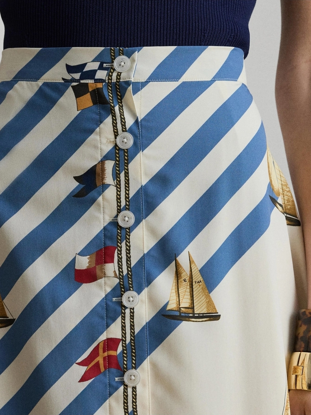 Lauren Ralph Lauren Sailboat Stripe Midi Skirt Nautical Sailboats - Picture 2 of 16
